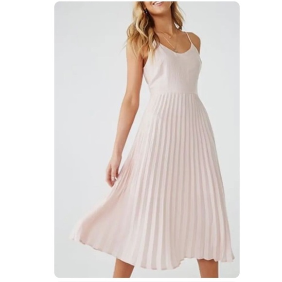Rachel Roy Soft Pink Satin Accordion-Pleated Cami Midi Dress Size XS - Picture 1 of 16